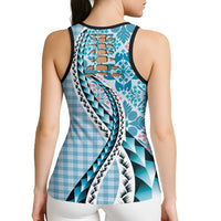 Aloha Vintage Palaka Floral Hawaiian Quilt Hollow Tank Top Uliuli Motif - Polynesian Pride