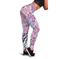 Aloha Vintage Palaka Floral Hawaiian Quilt Leggings Akala Motif - Polynesian Pride