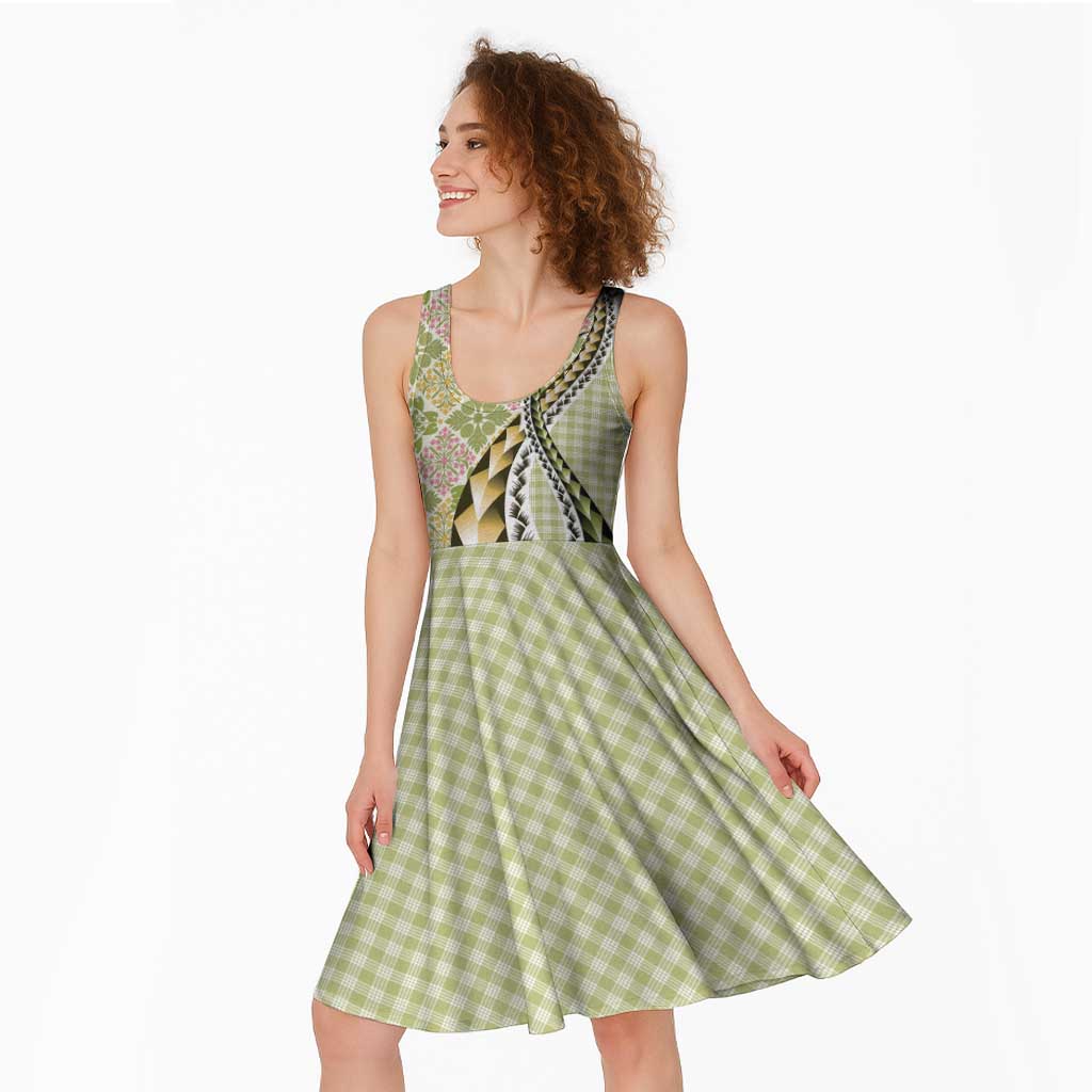 Aloha Vintage Palaka Floral Hawaiian Quilt Midi Dress Omaomao Motif - Polynesian Pride