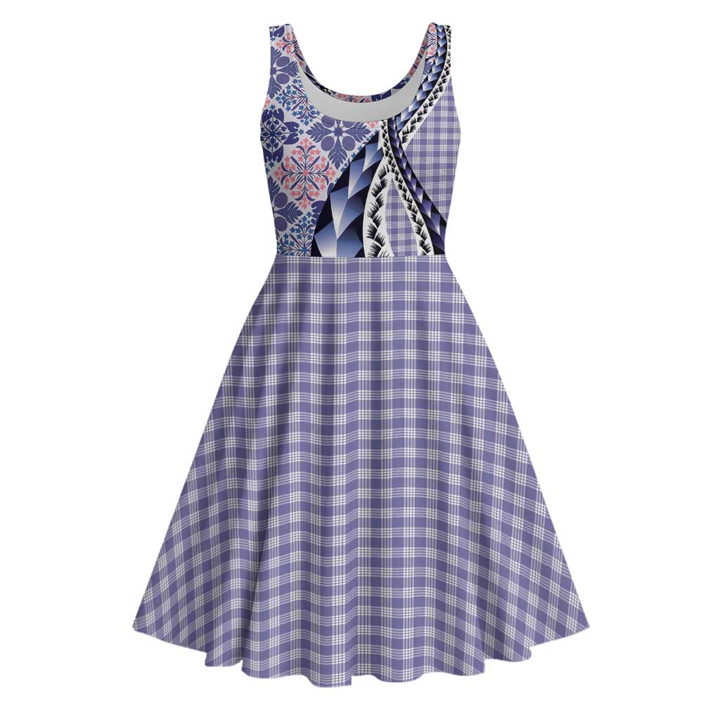 Aloha Vintage Palaka Floral Hawaiian Quilt Midi Dress Poni Motif - Polynesian Pride