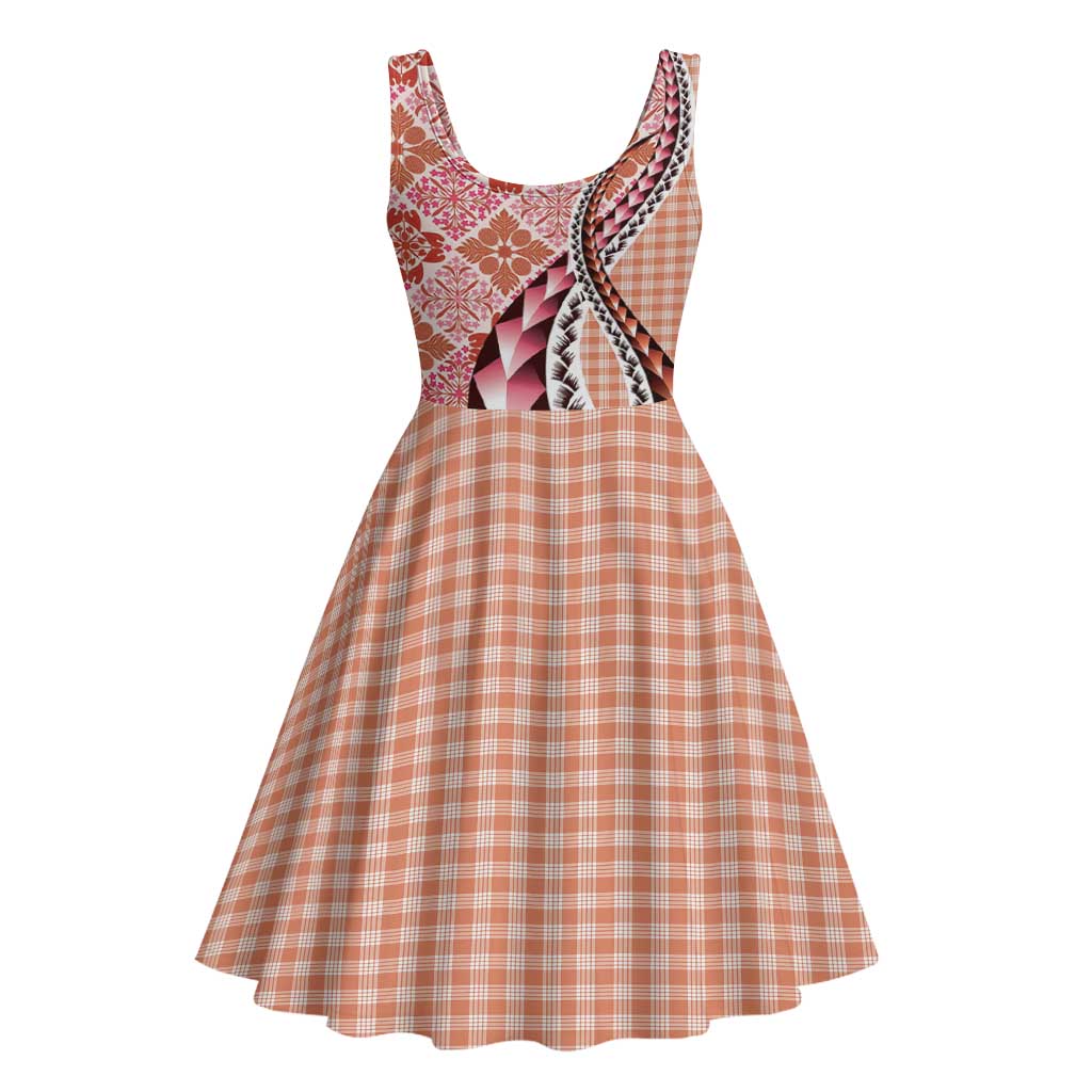 Aloha Vintage Palaka Floral Hawaiian Quilt Midi Dress Ulaula Motif - Polynesian Pride