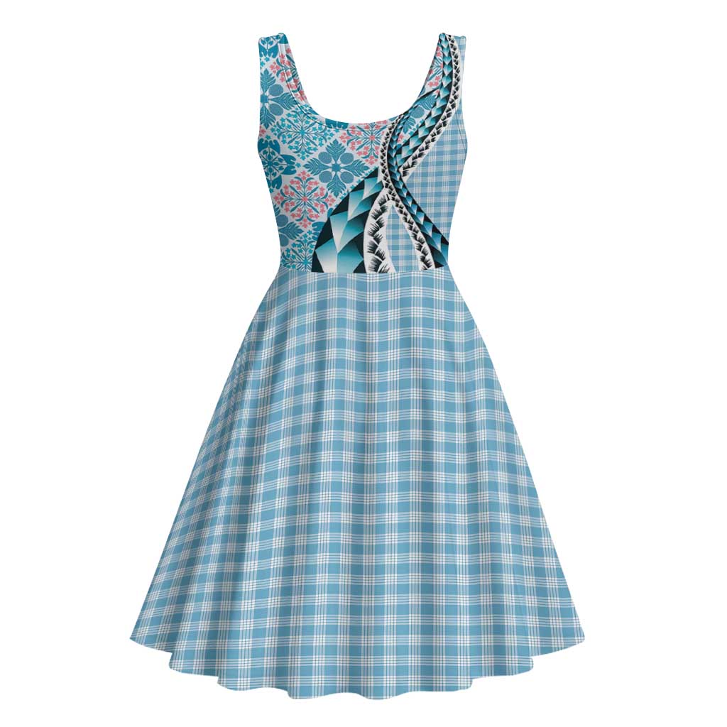 Aloha Vintage Palaka Floral Hawaiian Quilt Midi Dress Uliuli Motif - Polynesian Pride