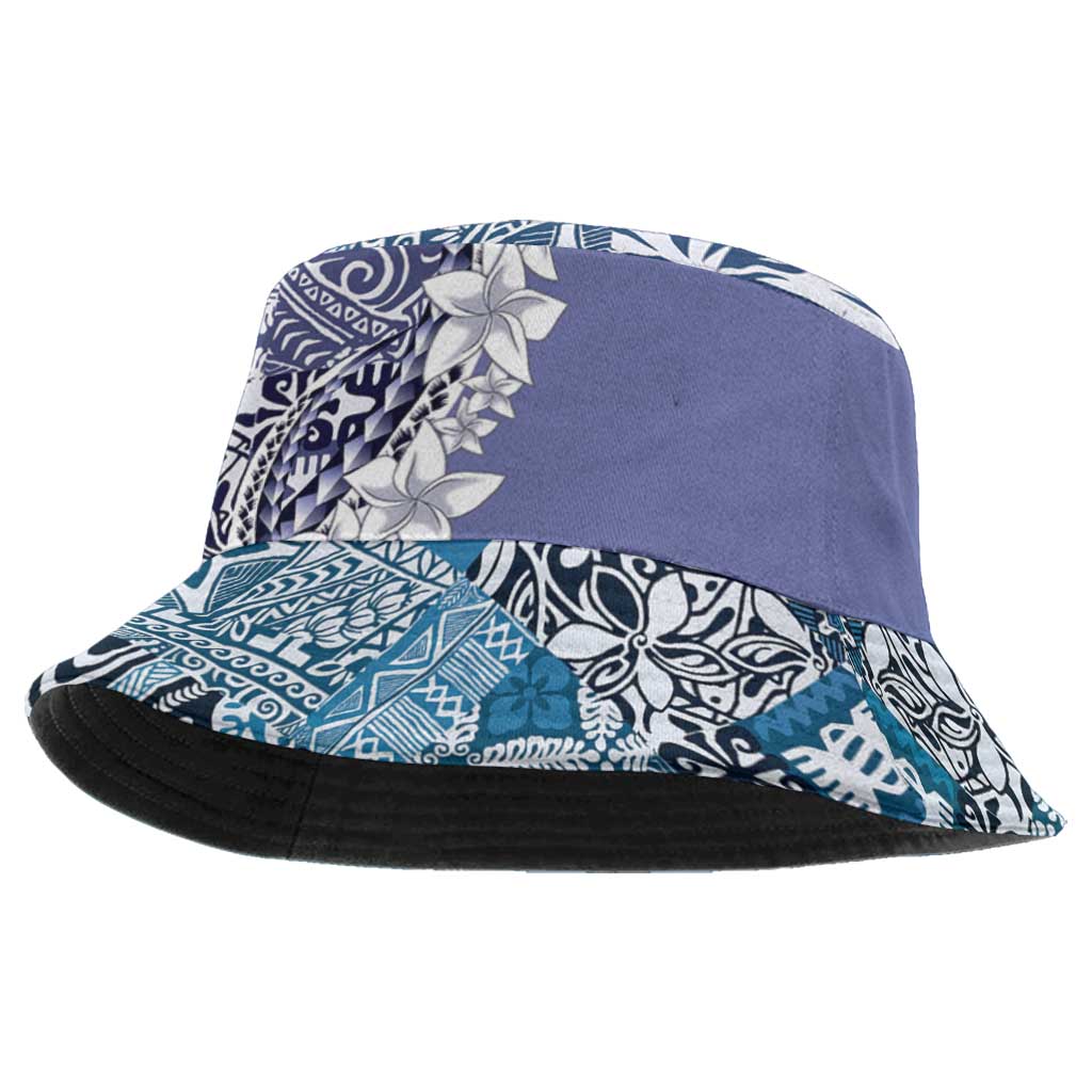 Aloha Vintage Plumeria Hawaiian Tapa Pattern Bucket Hat Blue Hawaiian Tapa Pattern - Polynesian Pride