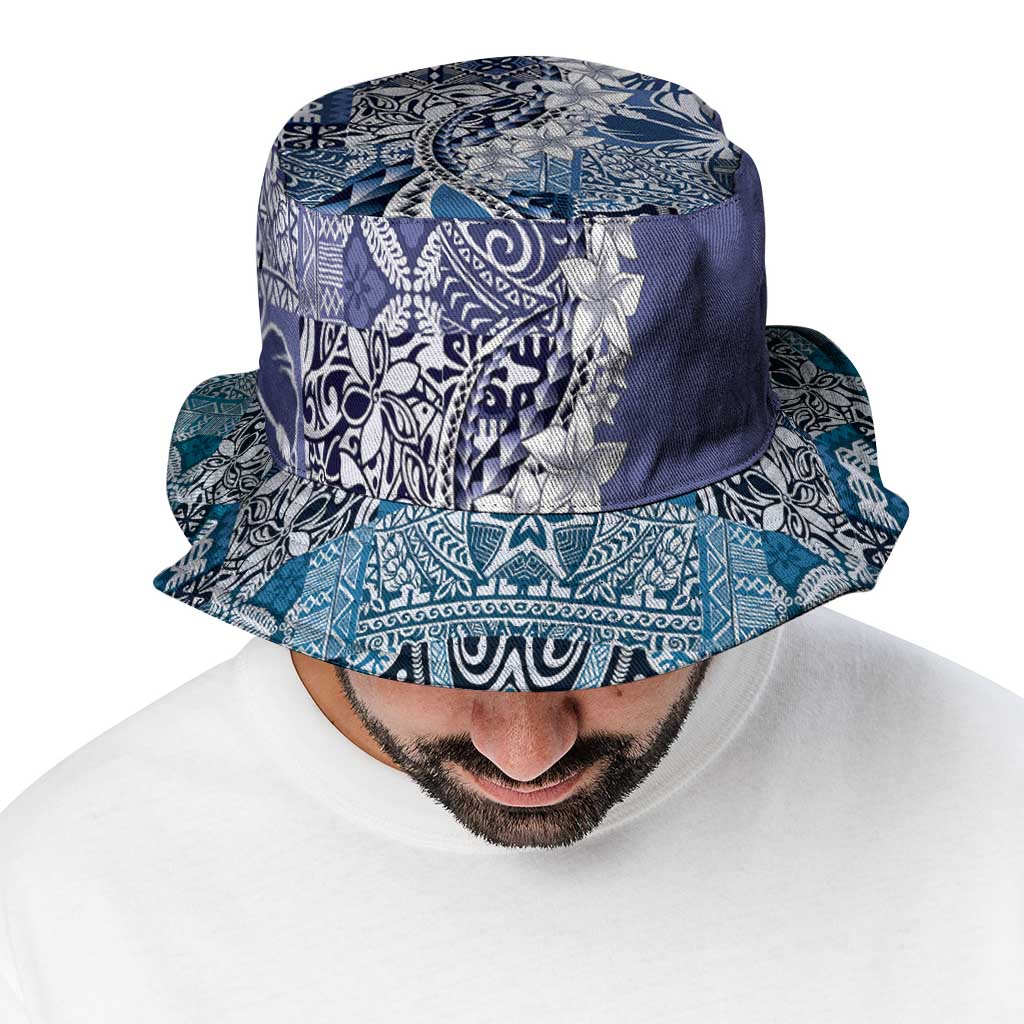 Aloha Vintage Plumeria Hawaiian Tapa Pattern Bucket Hat Blue Hawaiian Tapa Pattern LT9 - Polynesian Pride