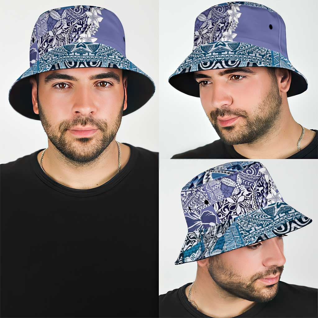 Aloha Vintage Plumeria Hawaiian Tapa Pattern Bucket Hat Blue Hawaiian Tapa Pattern LT9 - Polynesian Pride