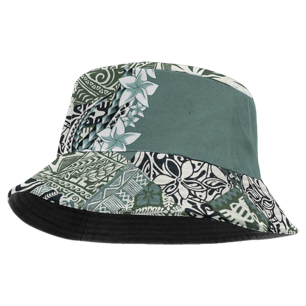 Aloha Vintage Plumeria Hawaiian Tapa Pattern Bucket Hat Dark Turquoise Hawaiian Tapa Pattern LT9 One Size Turquoise - Polynesian Pride