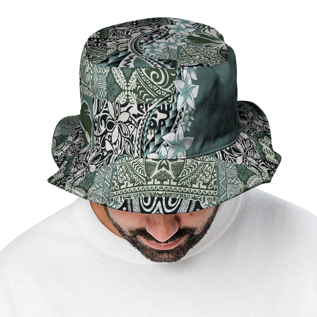 Aloha Vintage Plumeria Hawaiian Tapa Pattern Bucket Hat Dark Turquoise Hawaiian Tapa Pattern LT9 - Polynesian Pride