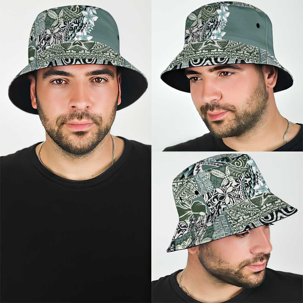 Aloha Vintage Plumeria Hawaiian Tapa Pattern Bucket Hat Dark Turquoise Hawaiian Tapa Pattern LT9 - Polynesian Pride