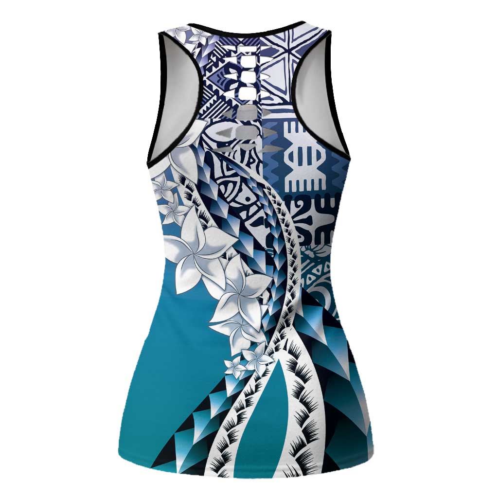 Aloha Vintage Plumeria Hawaiian Tapa Pattern Hollow Tank Top Blue Hawaiian Tapa Pattern LT9 - Polynesian Pride