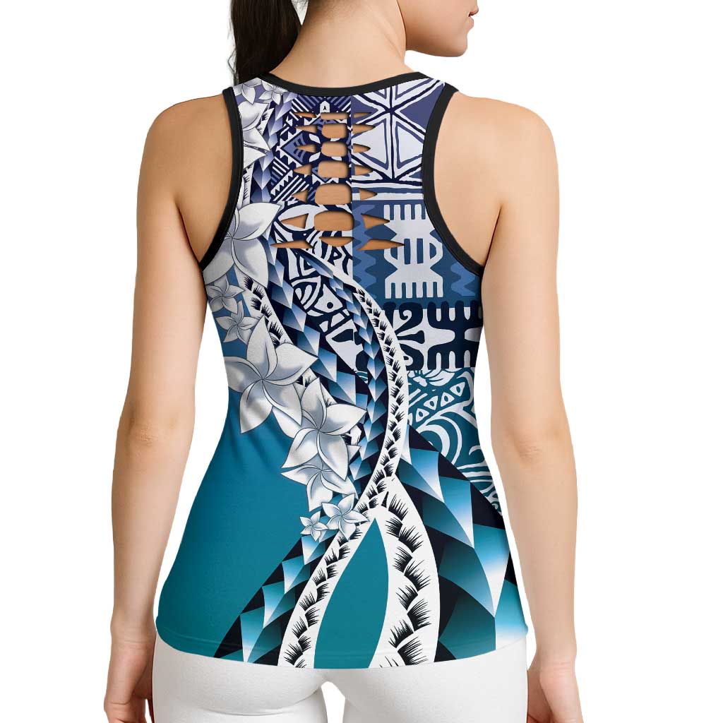 Aloha Vintage Plumeria Hawaiian Tapa Pattern Hollow Tank Top Blue Hawaiian Tapa Pattern LT9 - Polynesian Pride