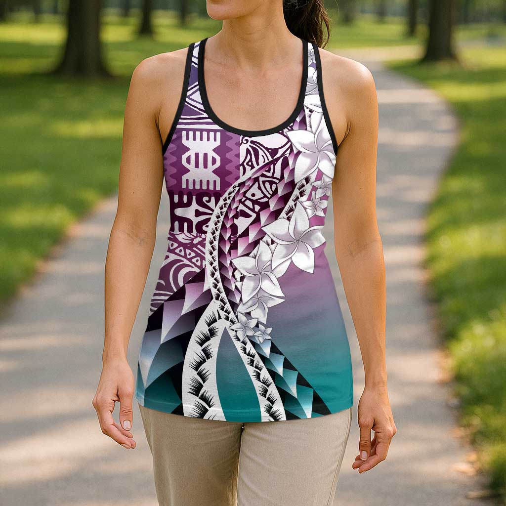 Aloha Vintage Plumeria Hawaiian Tapa Pattern Hollow Tank Top Gradient Hawaiian Tapa Pattern - Polynesian Pride