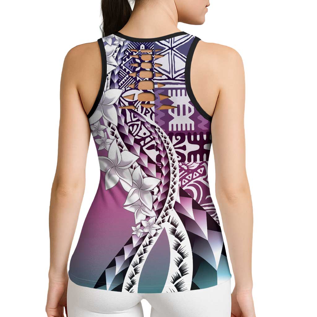 Aloha Vintage Plumeria Hawaiian Tapa Pattern Hollow Tank Top Gradient Hawaiian Tapa Pattern - Polynesian Pride