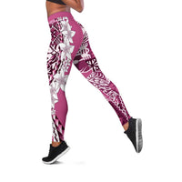 Aloha Vintage Plumeria Hawaiian Tapa Pattern Leggings Pink Hawaiian Tapa Pattern LT9 Pink - Polynesian Pride
