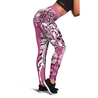 Aloha Vintage Plumeria Hawaiian Tapa Pattern Leggings Pink Hawaiian Tapa Pattern LT9 - Polynesian Pride
