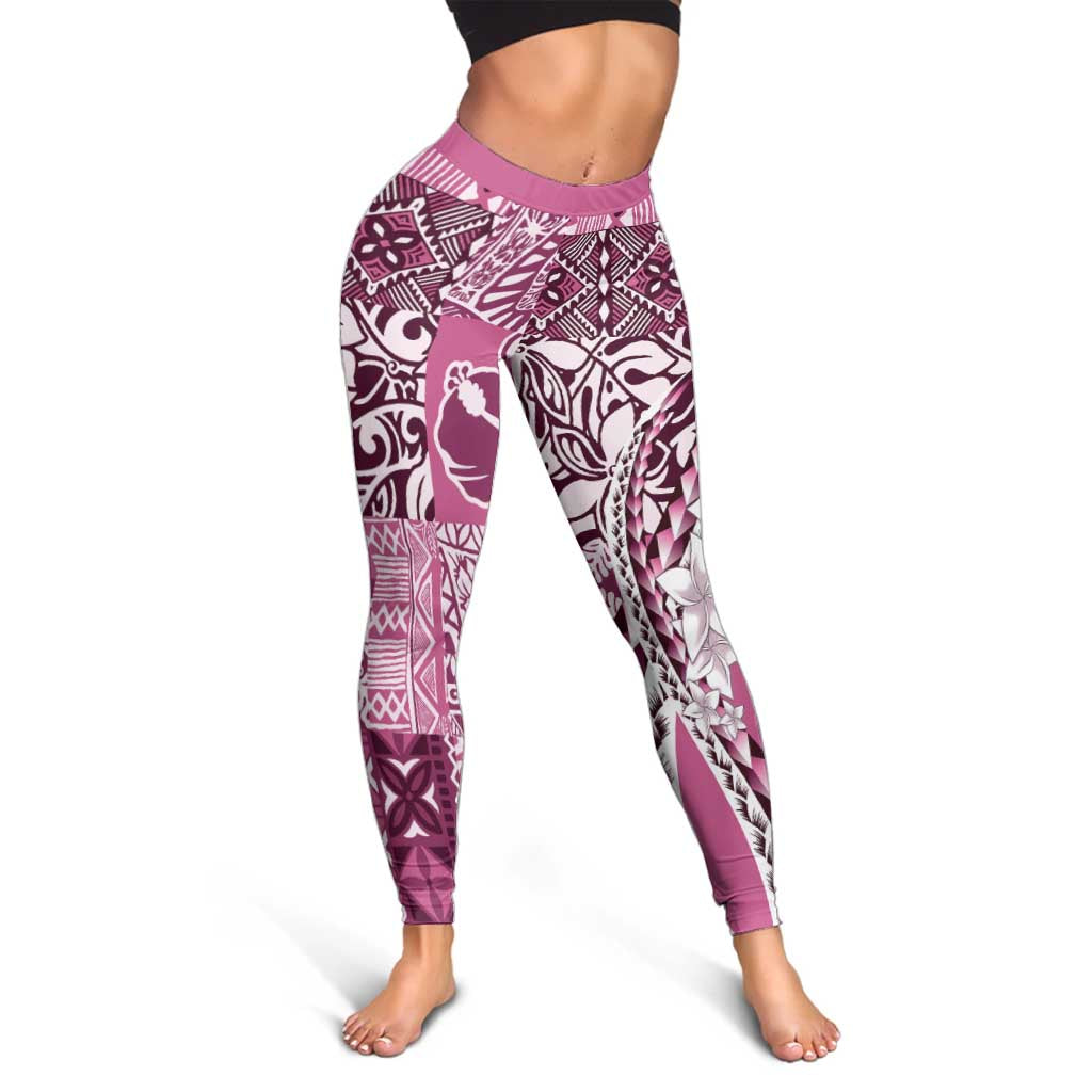 Aloha Vintage Plumeria Hawaiian Tapa Pattern Leggings Pink Hawaiian Tapa Pattern LT9 - Polynesian Pride