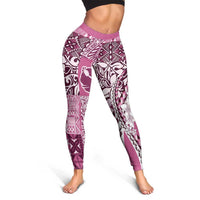 Aloha Vintage Plumeria Hawaiian Tapa Pattern Leggings Pink Hawaiian Tapa Pattern LT9 - Polynesian Pride
