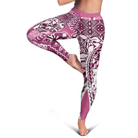 Aloha Vintage Plumeria Hawaiian Tapa Pattern Leggings Pink Hawaiian Tapa Pattern LT9 - Polynesian Pride