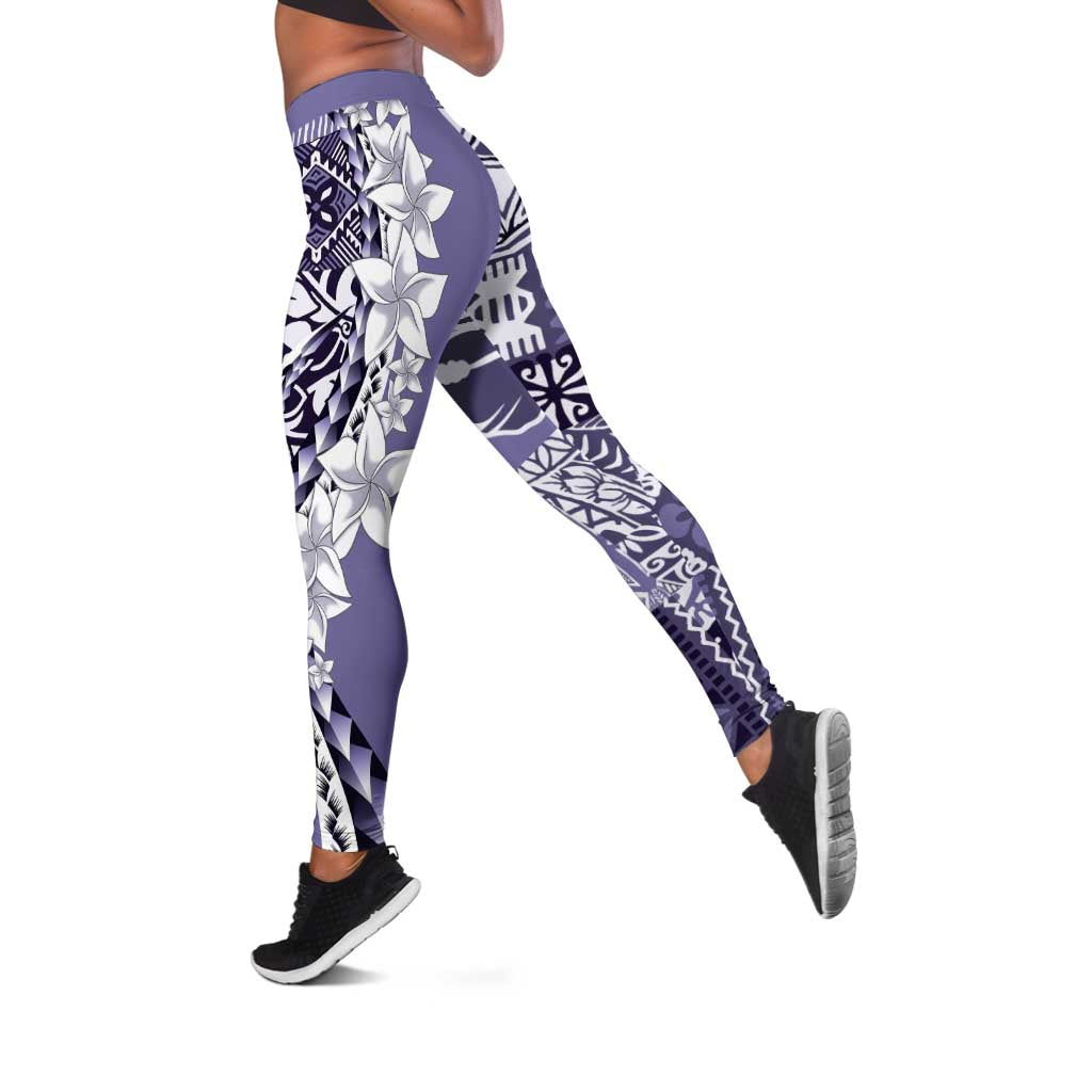 Aloha Vintage Plumeria Hawaiian Tapa Pattern Leggings Purple Hawaiian Tapa Pattern LT9 Purple - Polynesian Pride