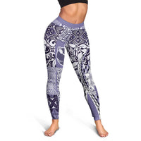 Aloha Vintage Plumeria Hawaiian Tapa Pattern Leggings Purple Hawaiian Tapa Pattern LT9 - Polynesian Pride