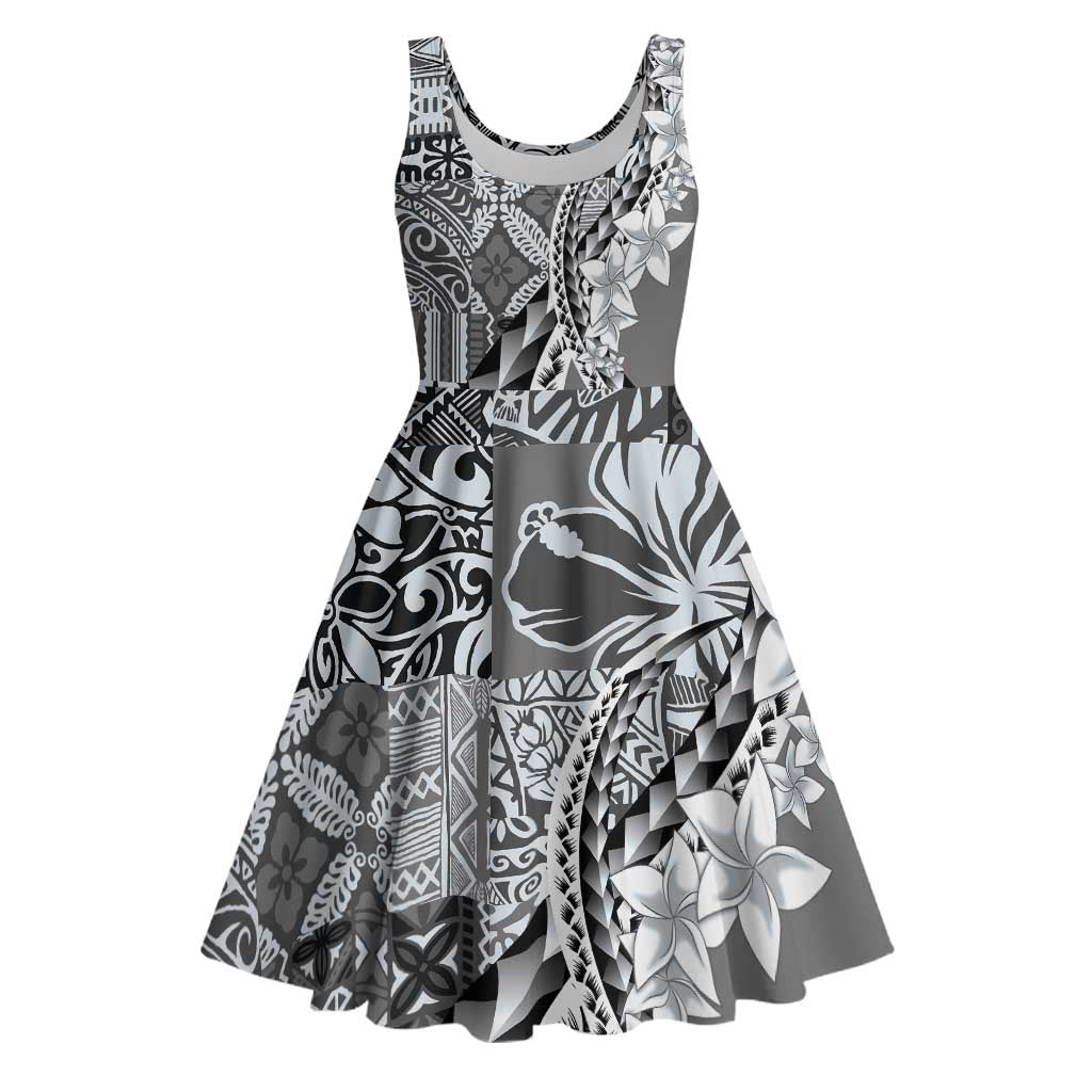 Aloha Vintage Plumeria Hawaiian Tapa Pattern Midi Dress Gray Hawaiian Tapa Pattern - Polynesian Pride