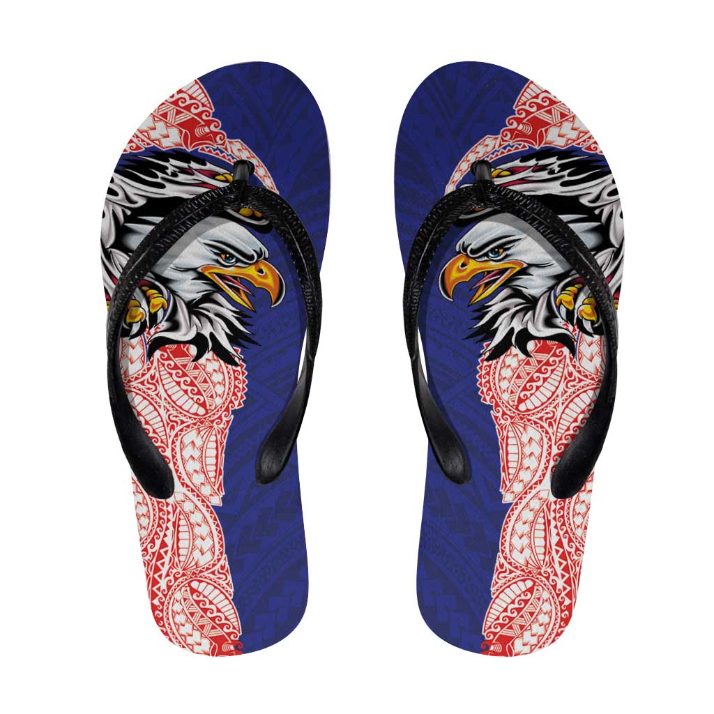 American Samoa Flip Flops Tribal Tattoo with Eagle Blue-Red