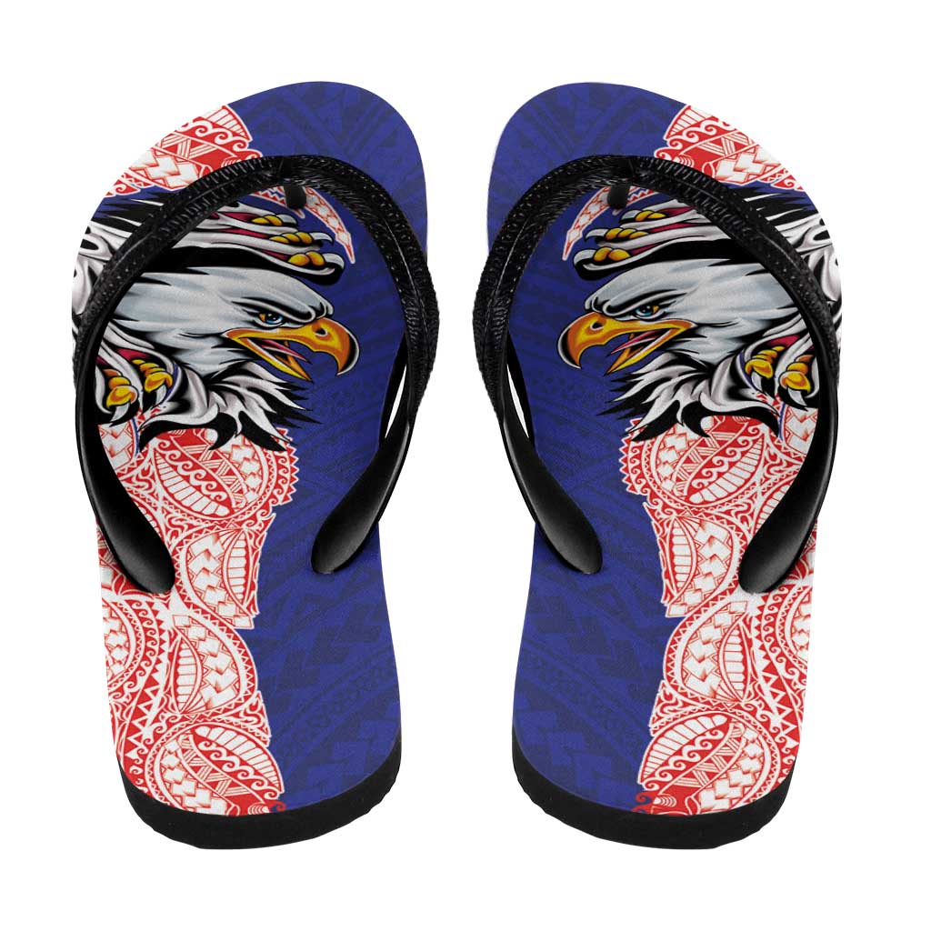 American Samoa Flip Flops Tribal Tattoo with Eagle Blue-Red