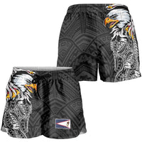 American Samoa Shorts for Women Tribal Tattoo with Eagle Black
