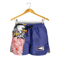 American Samoa Shorts for Women Tribal Tattoo with Eagle Blue-Red