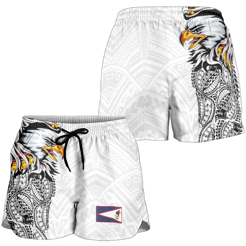 American Samoa Shorts for Women Tribal Tattoo with Eagle White