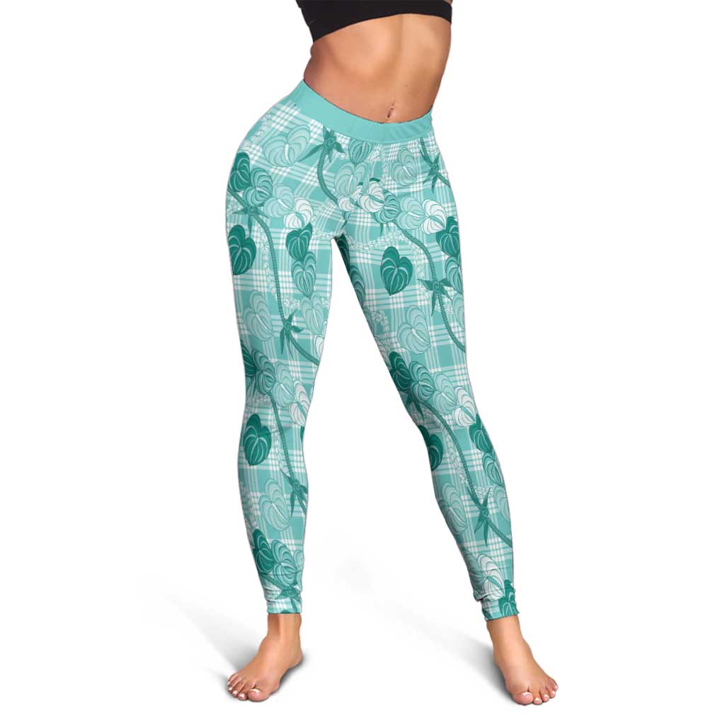 Anthurium Pikake Ti Leaf Palaka Leggings Turquoise Version