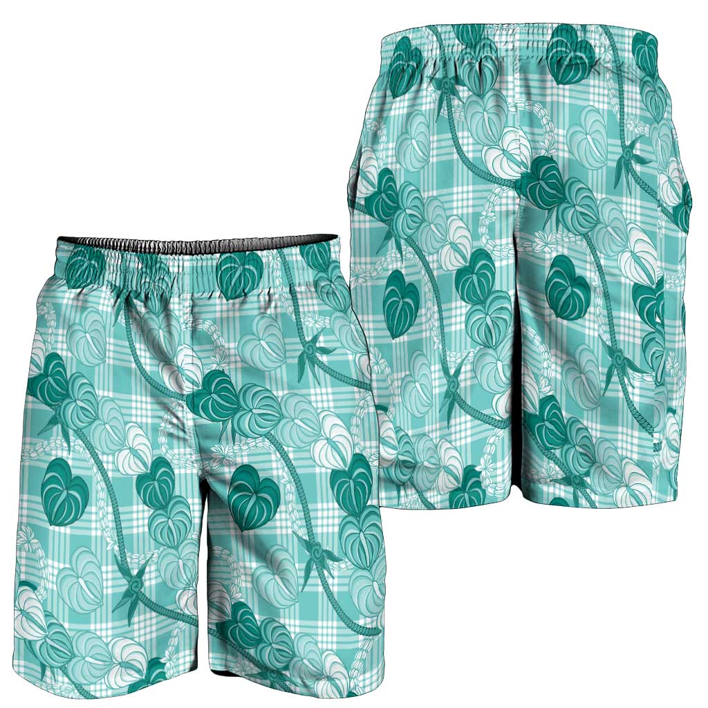 Anthurium Pikake Ti Leaf Palaka Shorts for Men Turquoise Version