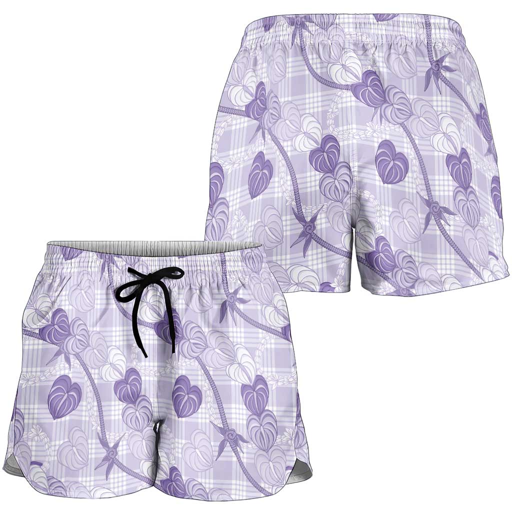 Anthurium Pikake Ti Leaf Palaka Shorts for Women Purple Version