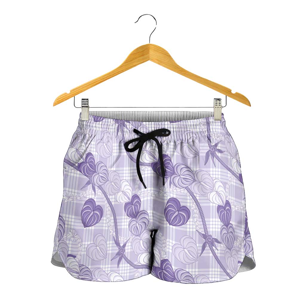 Anthurium Pikake Ti Leaf Palaka Shorts for Women Purple Version