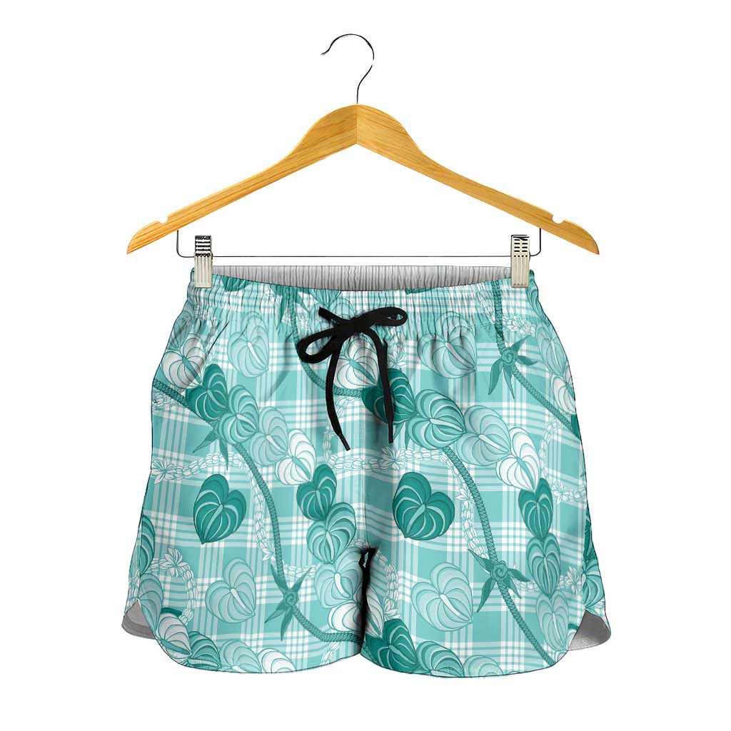 Anthurium Pikake Ti Leaf Palaka Shorts for Women Turquoise Version