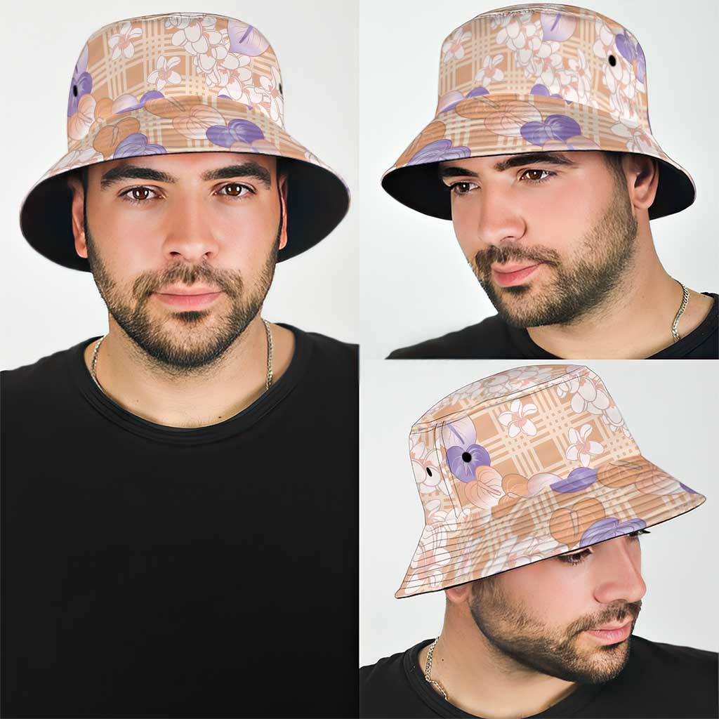 Anthurium Plumeria Lei Pastel Bucket Hat Orange Hawaiian Splendid Palaka