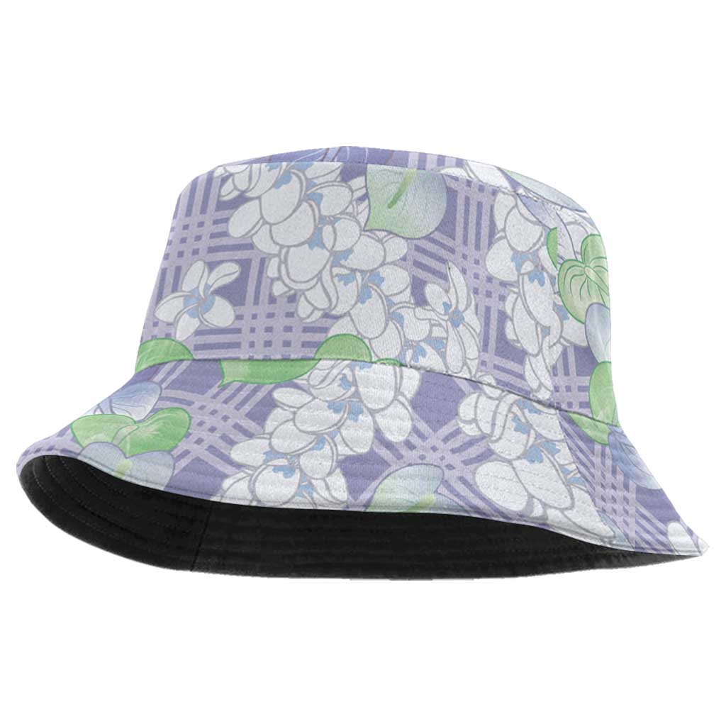 Anthurium Plumeria Lei Pastel Bucket Hat Purple Hawaiian Splendid Palaka LT01 One Size Purple - Polynesian Pride