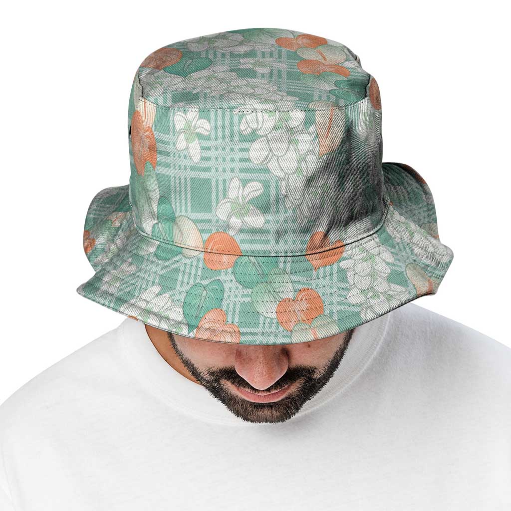 Anthurium Plumeria Lei Pastel Bucket Hat Teal Hawaiian Splendid Palaka