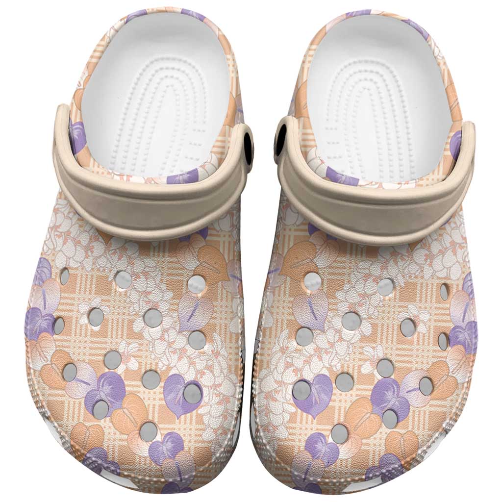 Anthurium Plumeria Lei Pastel Clogs Shoes Orange Hawaiian Splendid Palaka LT01 Orange - Polynesian Pride