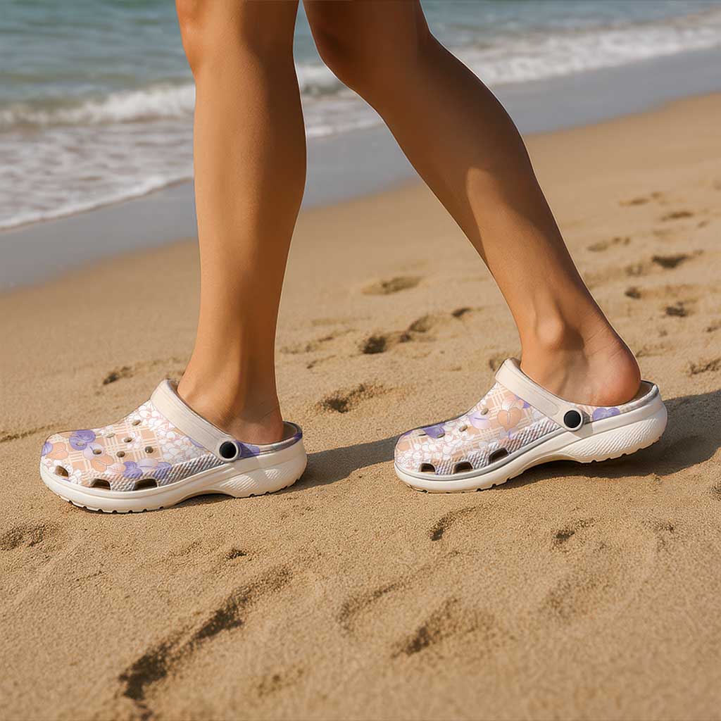 Anthurium Plumeria Lei Pastel Clogs Shoes Orange Hawaiian Splendid Palaka LT01 - Polynesian Pride