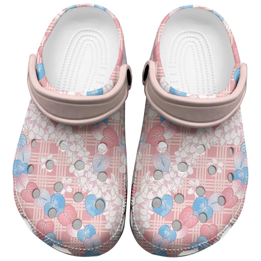 Anthurium Plumeria Lei Pastel Clogs Shoes Pink Hawaiian Splendid Palaka LT01 Pink - Polynesian Pride
