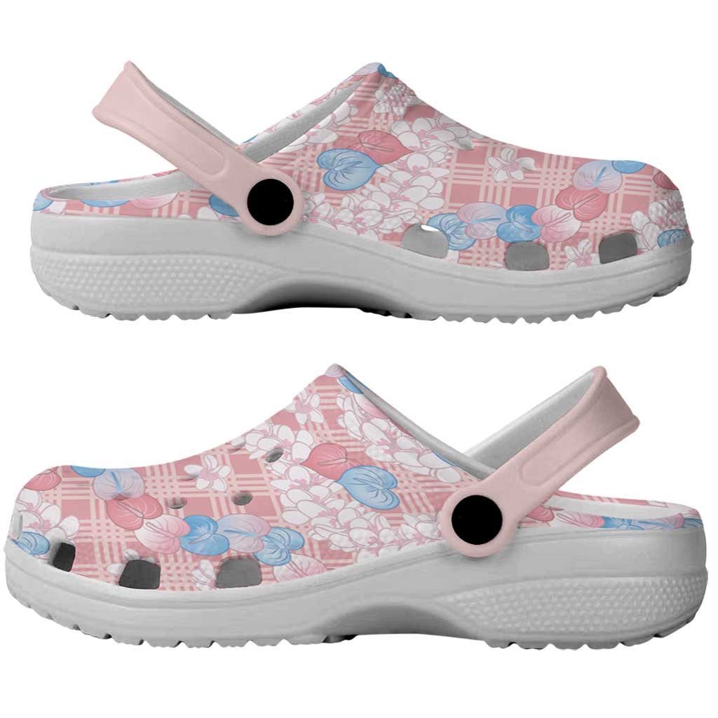 Anthurium Plumeria Lei Pastel Clogs Shoes Pink Hawaiian Splendid Palaka LT01 - Polynesian Pride