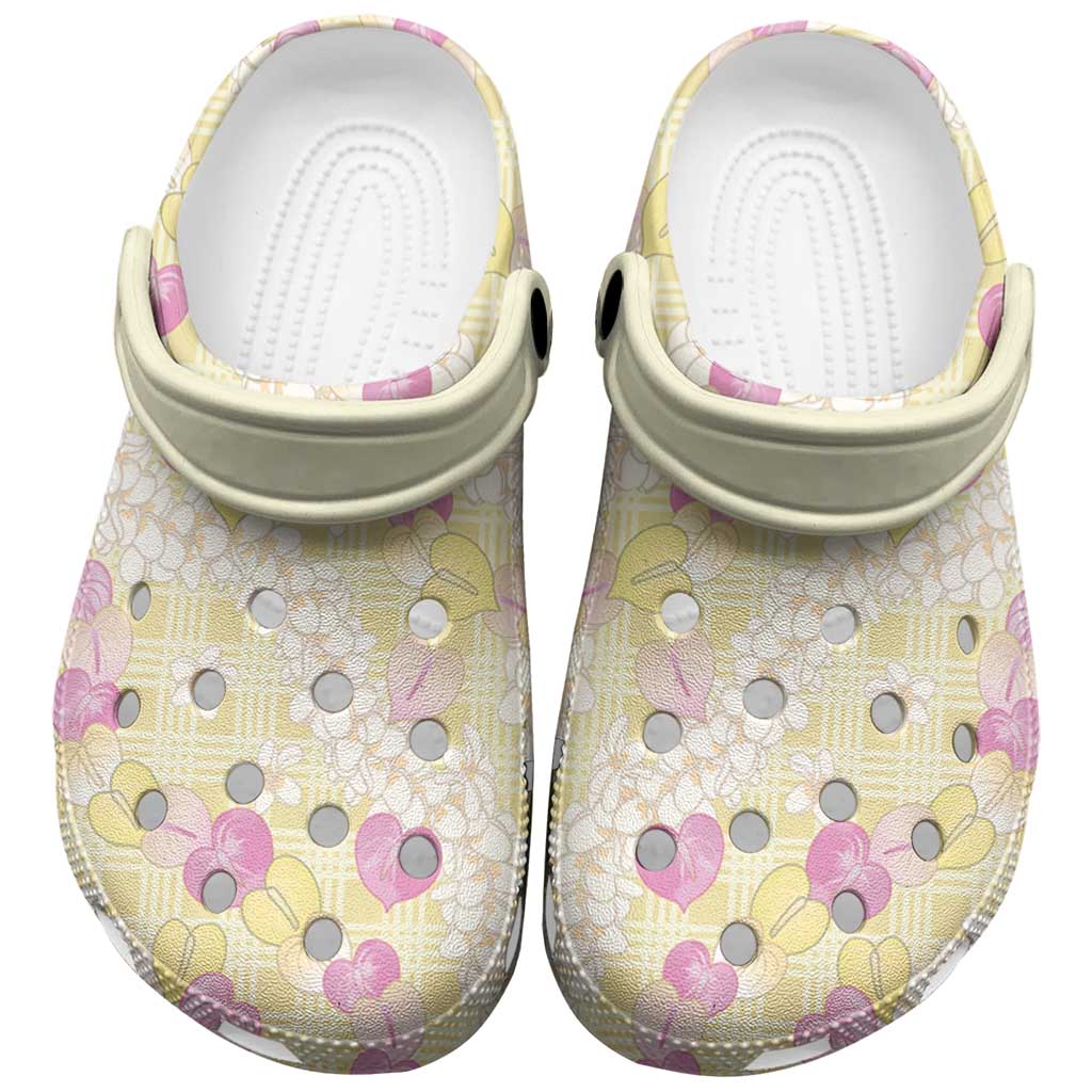 Anthurium Plumeria Lei Pastel Clogs Shoes Yellow Hawaiian Splendid Palaka LT01 Yellow - Polynesian Pride