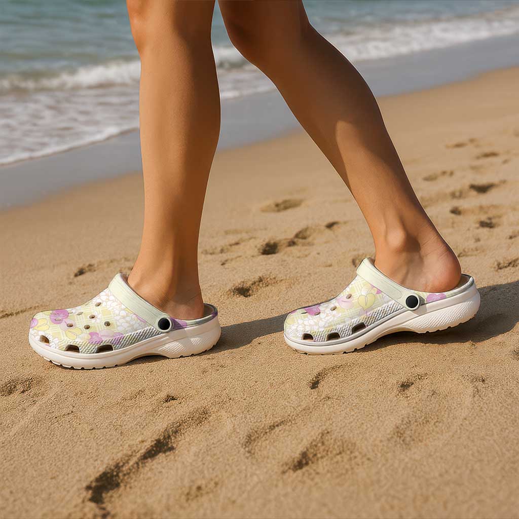 Anthurium Plumeria Lei Pastel Clogs Shoes Yellow Hawaiian Splendid Palaka LT01 - Polynesian Pride