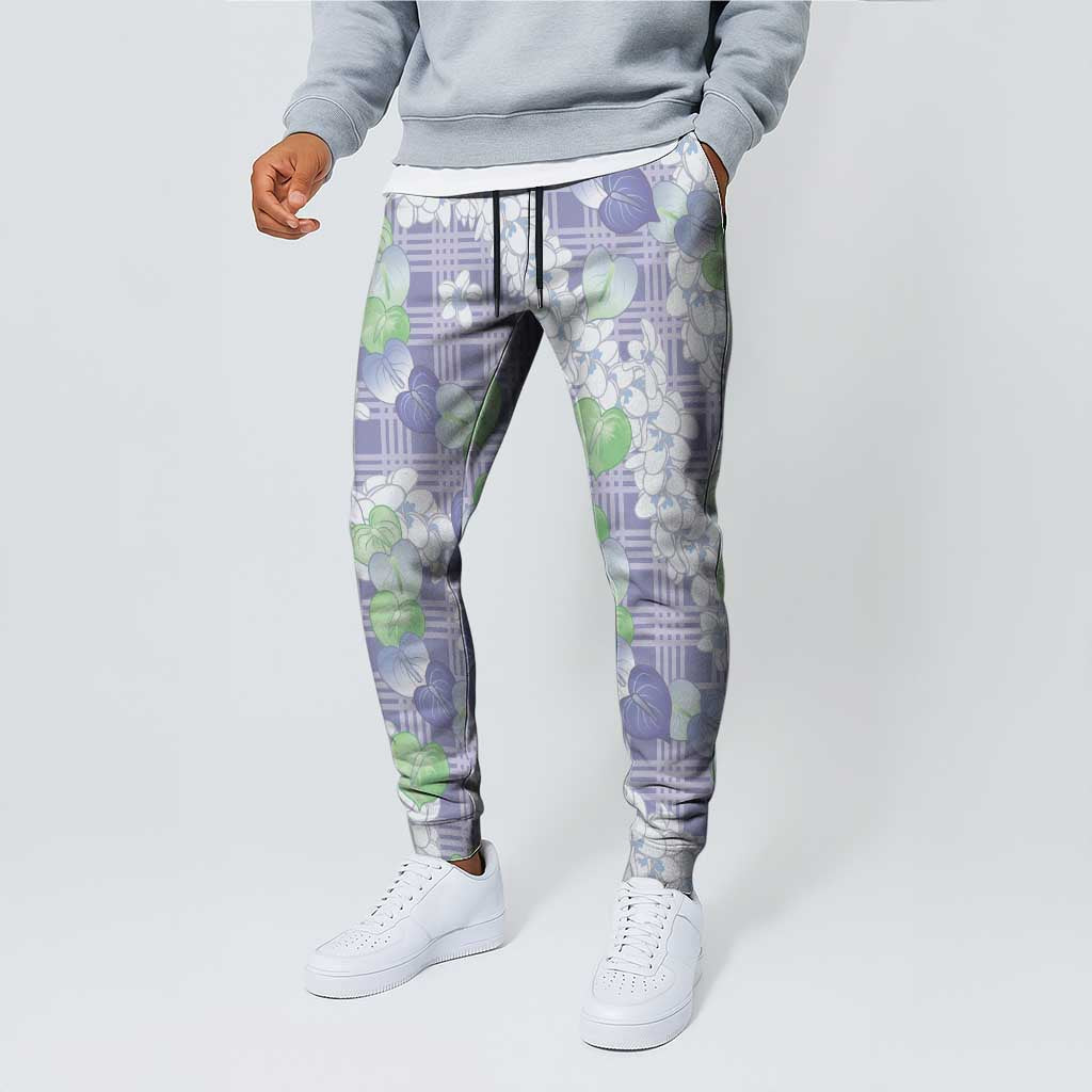 Anthurium Plumeria Lei Pastel Jogger Pants Purple Hawaiian Splendid Palaka