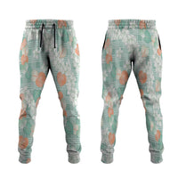 Anthurium Plumeria Lei Pastel Jogger Pants Teal Hawaiian Splendid Palaka LT01 Teal - Polynesian Pride