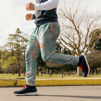 Anthurium Plumeria Lei Pastel Jogger Pants Teal Hawaiian Splendid Palaka LT01 - Polynesian Pride