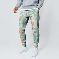 Anthurium Plumeria Lei Pastel Jogger Pants Teal Hawaiian Splendid Palaka LT01 - Polynesian Pride