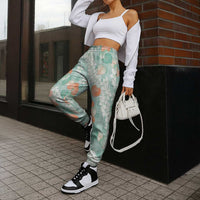 Anthurium Plumeria Lei Pastel Jogger Pants Teal Hawaiian Splendid Palaka LT01 - Polynesian Pride