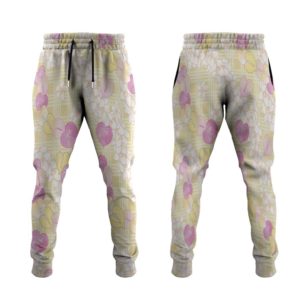 Anthurium Plumeria Lei Pastel Jogger Pants Yellow Hawaiian Splendid Palaka LT01 Yellow - Polynesian Pride