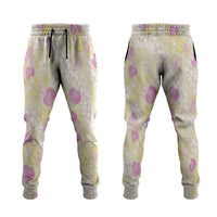 Anthurium Plumeria Lei Pastel Jogger Pants Yellow Hawaiian Splendid Palaka LT01 Yellow - Polynesian Pride